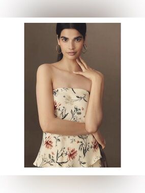 NWT Anthropologie Ivory Floral Chic Feminine Bohemian Strapless Top Size L